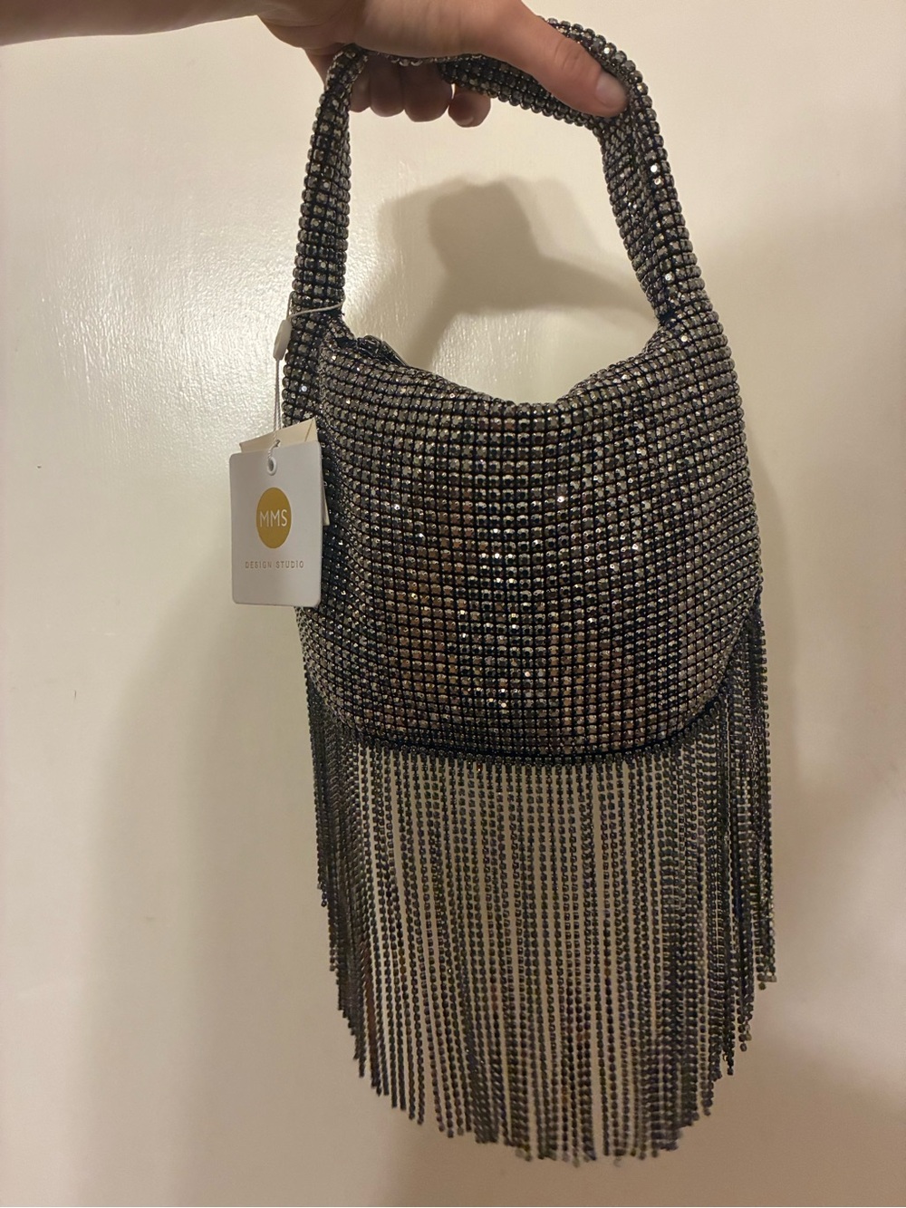 MMS Design Studio Black Rhinestone Fringe Medium purse